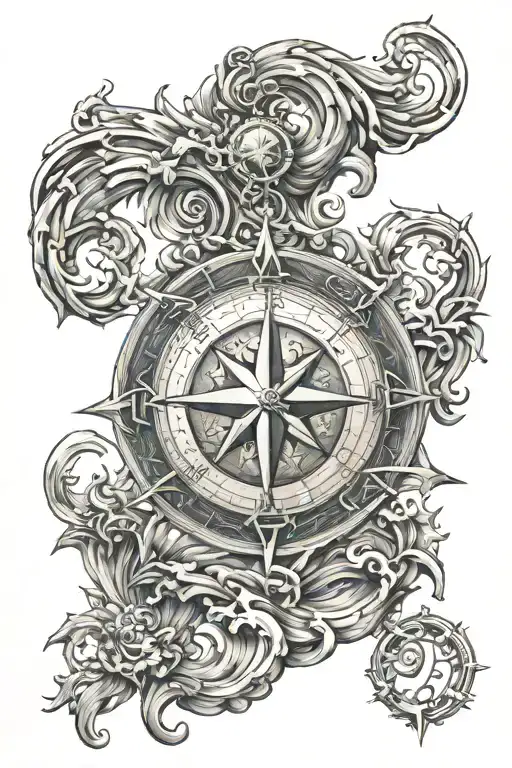Poseidon, compass, nautical star tattoo design idea