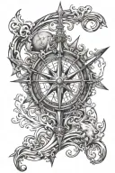 Poseidon, compass, nautical star tattoo design idea