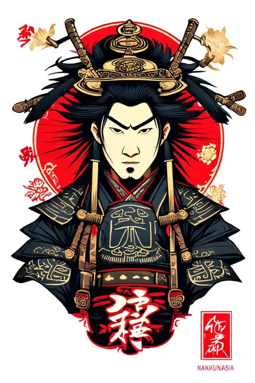 Japanese samurai with NANKURUNAISA word tattoo design idea