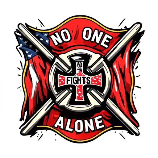 "NO ONE FIGHTS ALONE" firefighter maltese cross red line flag tattoo design idea