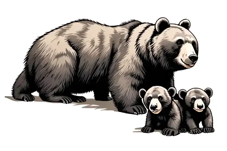 cartoon momma bear with 2 cubs surrounded tattoo design idea