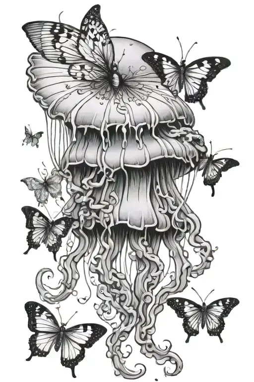 jellyfish, semicolon, butterfly tattoo design idea