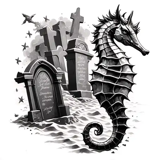 sands of time with seahorse colums in a graveyard tattoo design idea