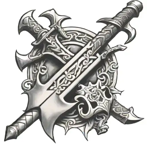 medieval weapons incorporated tattoo design idea