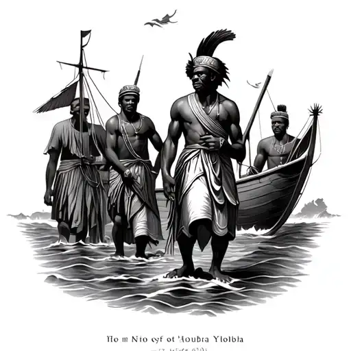 Yoruba king in a group of Muslims and Christian slave traders shipping slaves to brazil tattoo design idea
