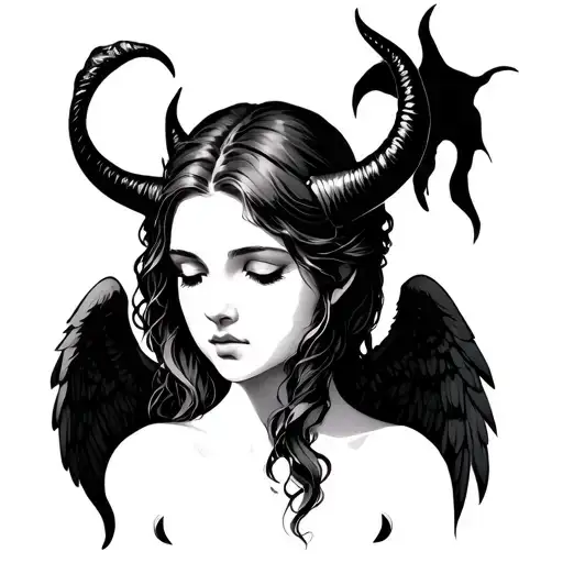 simple angel and devil horns tattoo design idea