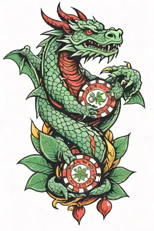 Poker chips, dragon, bankroll tattoo design idea