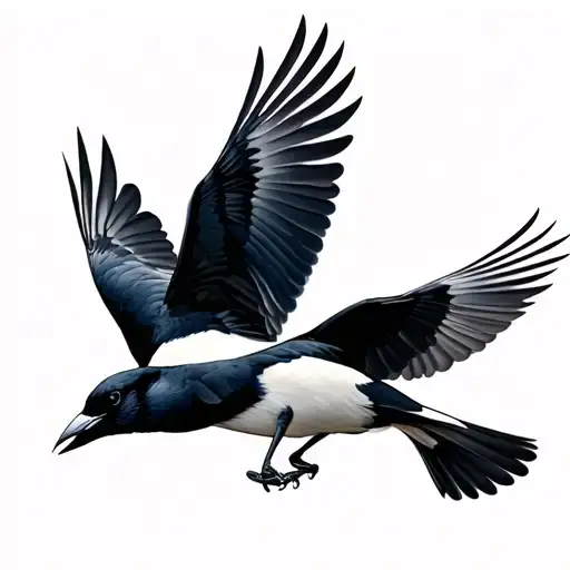 2 magpies flying around each other tattoo design idea