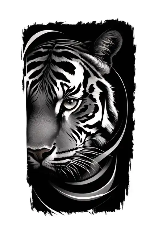tiger eyes and abstract indian pattern intertwined tattoo design idea