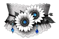 lace garter with a sunflower with dangle sapphire jewel star tattoo design idea