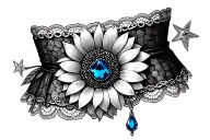 lace garter with a sunflower with dangle sapphire jewel star tattoo design idea