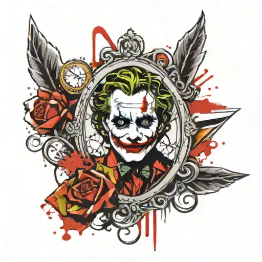 joker heath ledger card in the pocket watch tattoo design idea