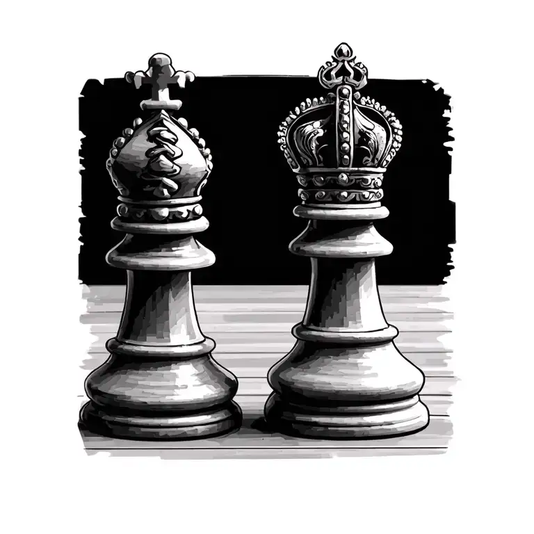 chess pieces king and queen tattoo design idea
