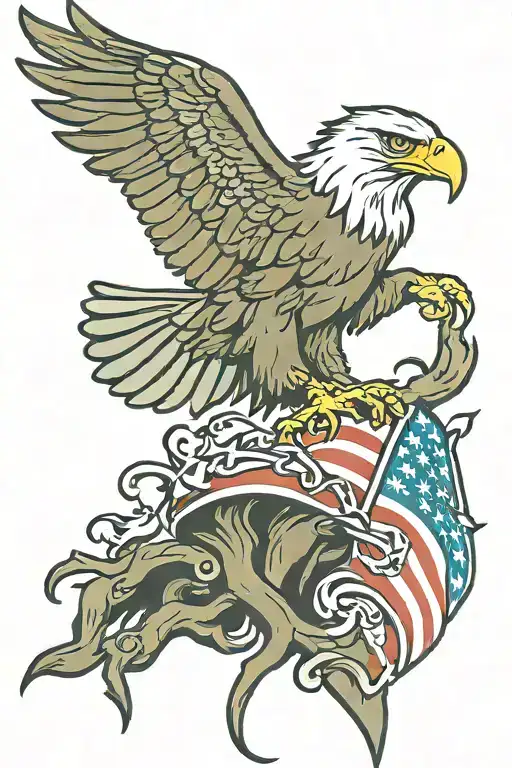 American Flag and Eagle perched tattoo design idea