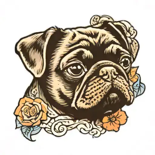 black pug puppy face tattoo design idea