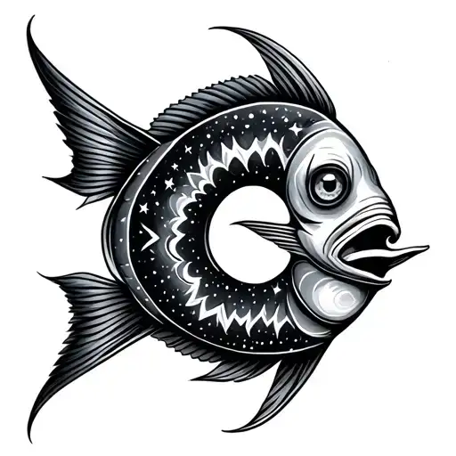 Zodiac sign of fish black stars tattoo design idea