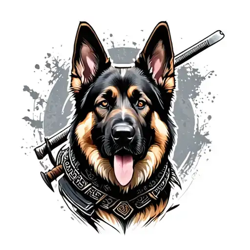 German shepherd samurai warrior holding tattoo design idea