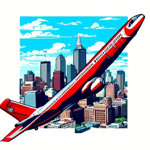 airplane flying over the Baltimore city skyline tattoo design idea