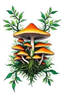 psilocybin mushroom cluster with ayahuasca vines surrounding tattoo design idea