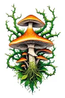 psilocybin mushroom cluster with ayahuasca vines surrounding tattoo design idea