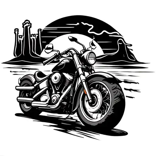 audio wave with beer motorcycle and sun tattoo design idea