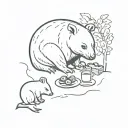 a wombat having a picnic with a kiwi bird sitting tattoo design idea