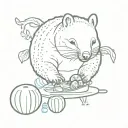 a wombat having a picnic with a kiwi bird sitting tattoo design idea