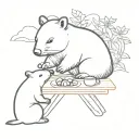 a wombat having a picnic with a kiwi bird sitting tattoo design idea