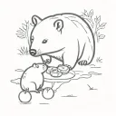 a wombat having a picnic with a kiwi bird sitting tattoo design idea