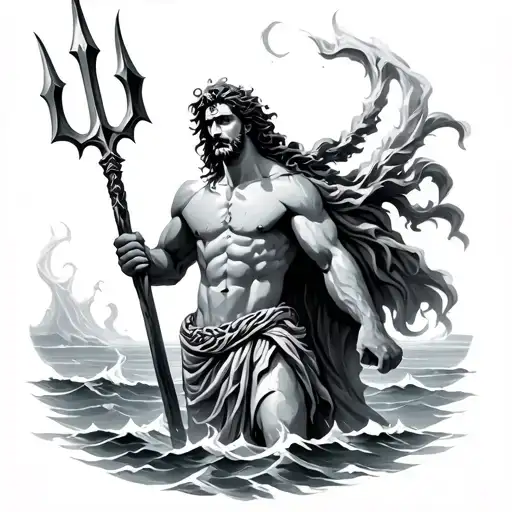 Poseidon holding a trident tattoo design idea