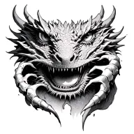 dragon eye looking out from tear in skin with claw hooked on the edge of the tear tattoo design idea