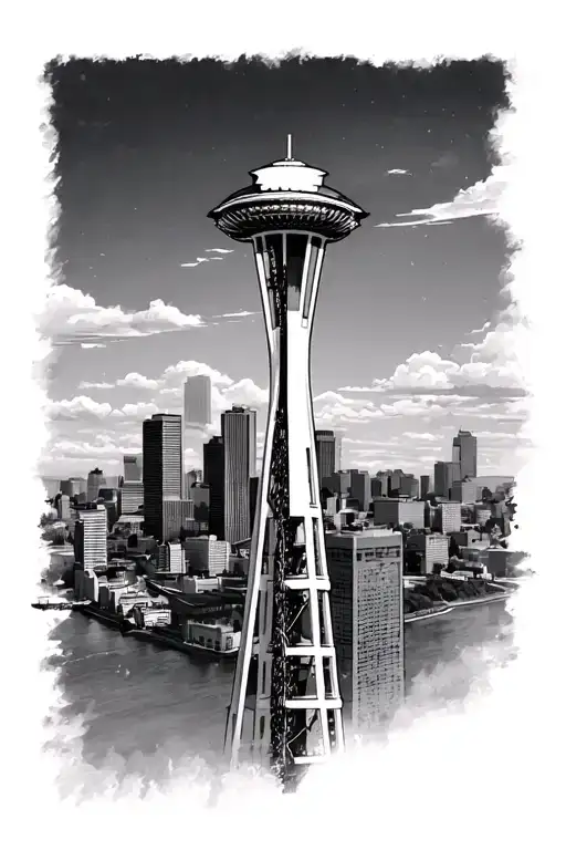 Seattle space needle with seattle scenery  tattoo design idea