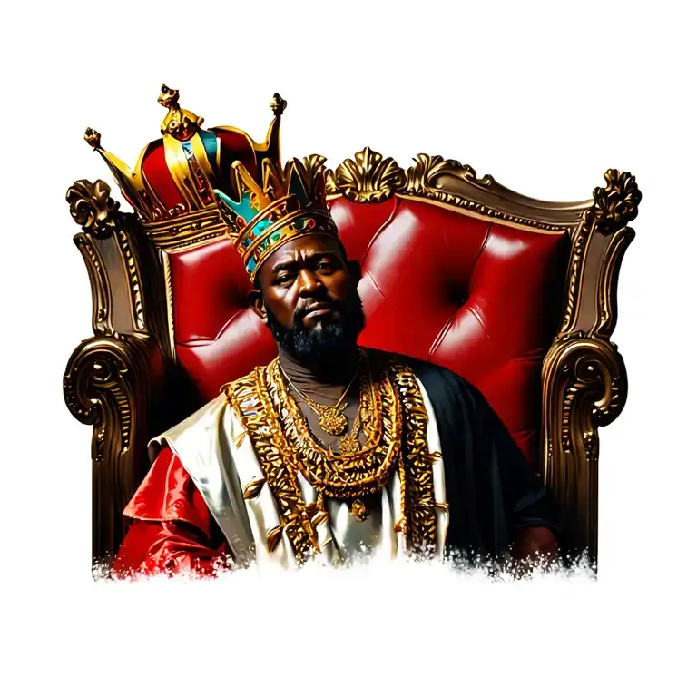 African King throne wearing a crown tattoo design idea
