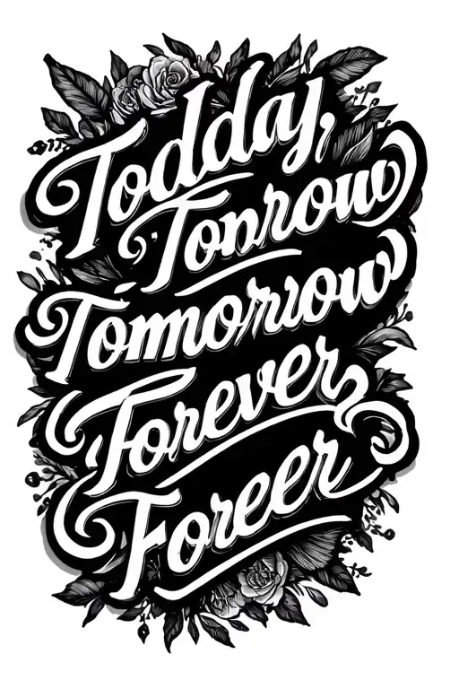 "Today, Tomorrow, Forever ❤️" line work arm sleeve tattoo design idea
