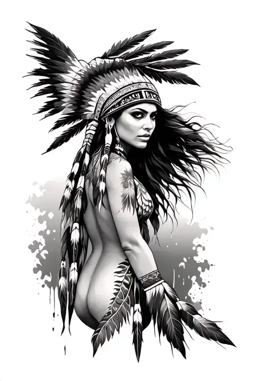 sexy native american woman tattoo design idea