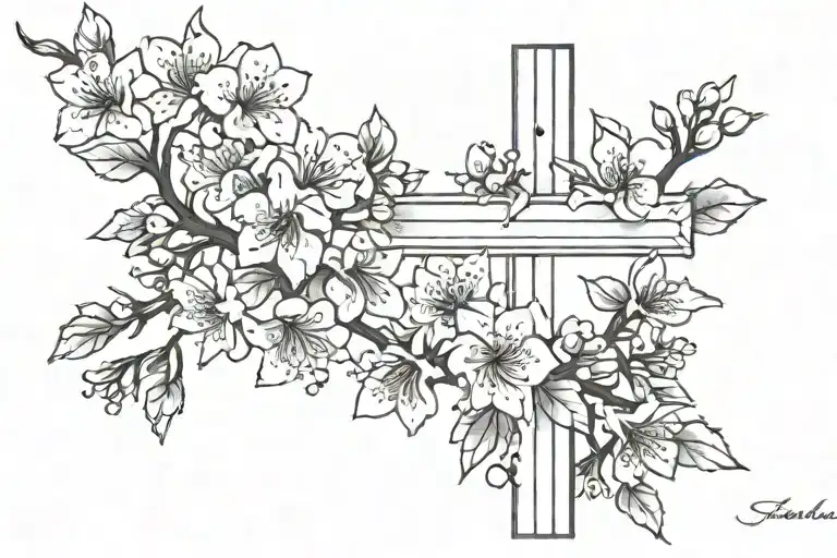 Cross tattoo with Japanese cherry blossom tattoo design idea