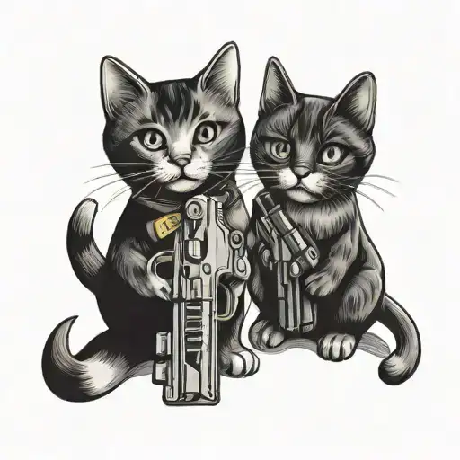 two cats love cute guns tattoo design idea
