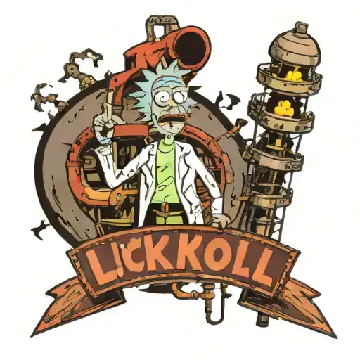  Rick and Morty look in horror at an oil well with "Lukoil" written on it. tattoo design idea