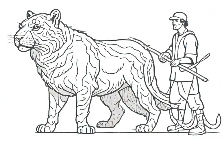 A simple line drawing of a shepherd with a crook, standing next to a panther tattoo design idea