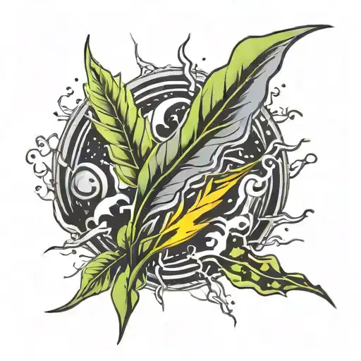 Greenery and Lightning Bolt pattern tattoo design idea