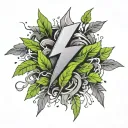 Greenery and Lightning Bolt pattern tattoo design idea