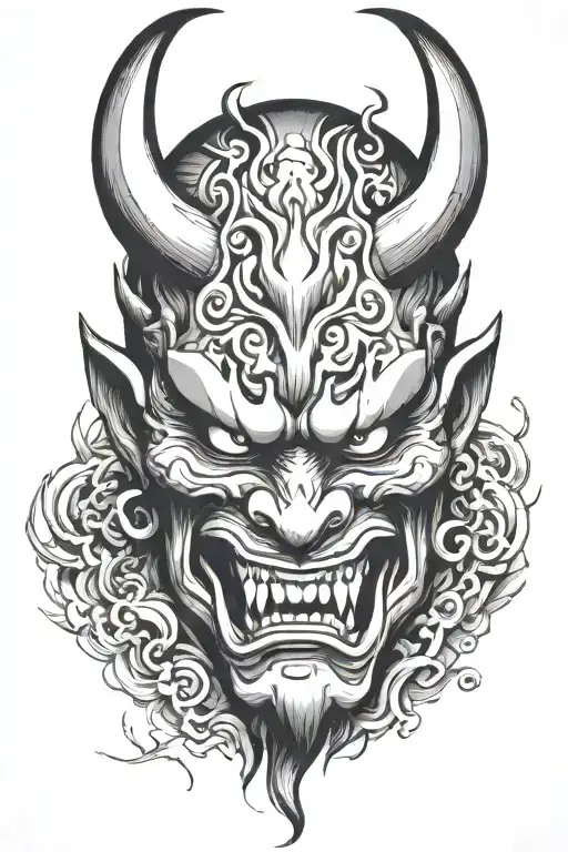 oni demon mask broken tattoo design idea