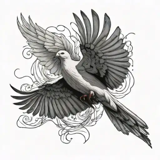 Hyper Realistic Dove, wings spread, flying away, view from behind  tattoo design idea