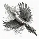 Hyper Realistic Dove, wings spread, flying away, view from behind  tattoo design idea