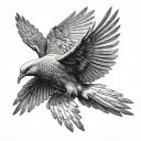 Hyper Realistic Dove, wings spread, flying away, view from behind  tattoo design idea