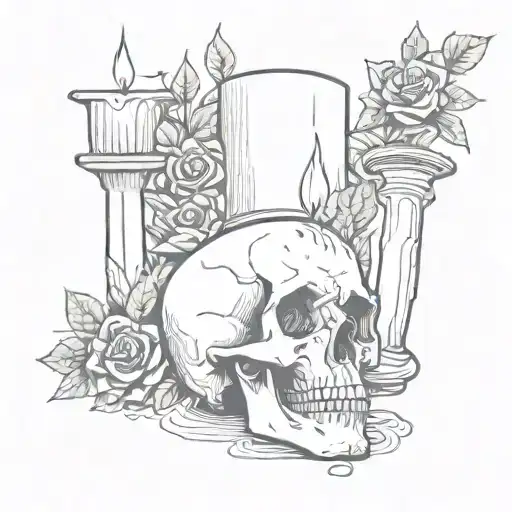 skull and candle flash tattoo tattoo design idea