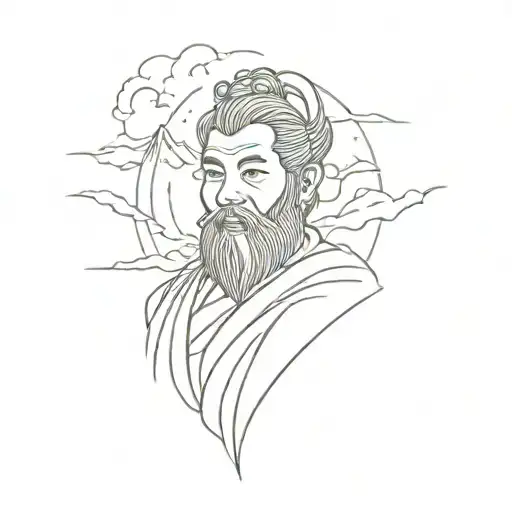 vietnamese god of the mountain with a mountain range tattoo design idea