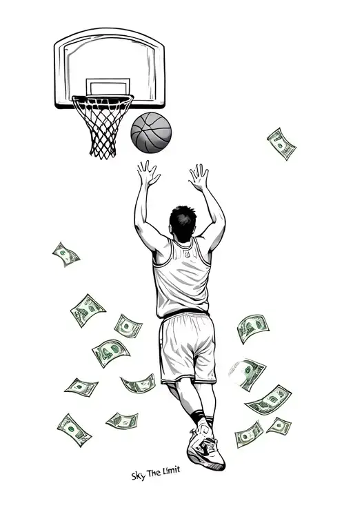 Sky Is The Limit, basketball, money tattoo design idea