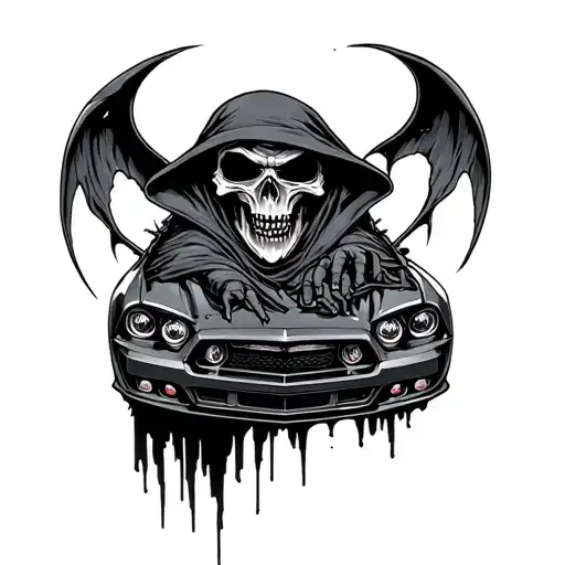 grim reaper as a drift car tattoo design idea