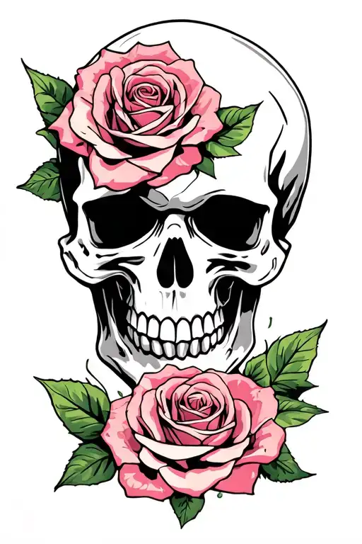 skull and roses  tattoo design idea